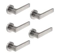 Emuca - Poignée de porte intérieur, lot de 5 ensembles de poignées de porte avec rosace D.50 mm, Aluminium, Nickel satiné.