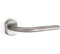 Emuca - Poignée en forme L pour porte intérieur, lot de 2 poignées de porte avec rosace oval, Acier inoxydable, Nickel satiné.