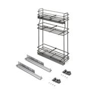 Emuca - Porte-Bouteilles extractible avec Fermeture à amortie, Gauche, 3 Plateaux, Module 800x200mm, Acier, Gris Anthracite