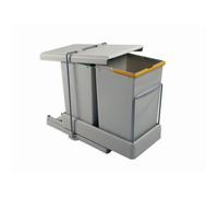 Emuca Poubelle de recyclage à fixation inférieure et extraction automatique avec 2 conteneurs 14 litros, Plastique gris.