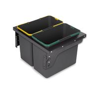 Bac de tri sélectif pour montage latéral sur meuble de cuisine Recycle 2x24litres - Acier - Plastique gris anthracite