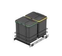 Emuca Bac de recyclage pour la cuisine, 2 x 16 L, fixation au sol et ouverture manuelle, plastique gris anthracite