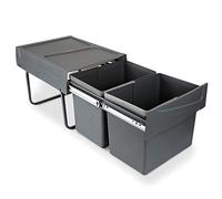 Emuca - Poubelles avec Fixation inférieure pour la Cuisine, 2 poubelles de Recyclage Amovibles de 15 L, capacité Totale 30 L (2 x 15 L), Acier et Plastique, Gris Anthracite.
