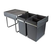 Emuca - Poubelles avec Fixation inférieure pour la Cuisine, 2 poubelles de Recyclage Amovibles de 20 L, capacité Totale 40 L (2 x 20 L), Acier et Plastique, Gris Anthracite.
