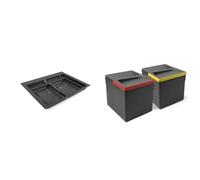 Emuca - Poubelles de recyclage + base de tiroir de recyclage, 2 x H216mm (2x12L), 1 base avec bords à découper pour module de 60cm (536x482mm), Plastique gris anthracite