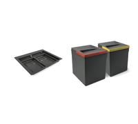 Emuca - Poubelles de recyclage + base de tiroir de recyclage, 2 x H266mm (2x15L), 1 base avec bords à découper pour module de 60cm (536x482mm), Plastique gris anthracite