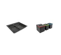 Emuca - Poubelles de recyclage + base de tiroir de recyclage, 3 x H216mm (2x6L + 1x12L), 1 base avec bords à découper pour module de 60cm (536x482mm), Plastique gris anthracite