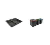 Emuca - Poubelles de recyclage + base de tiroir de recyclage, 3 x H266mm (2x7L + 1x15L), 1 base avec bords à découper pour module de 60cm (536x482mm), Plastique gris anthracite