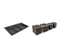 Emuca - Poubelles de recyclage + base de tiroir de recyclage, 4 x H216mm (2x12L + 2x6L), 1 base avec bords à découper pour module de 80cm (736x482mm), Plastique gris anthracite