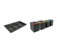Emuca - Poubelles de recyclage + base de tiroir de recyclage, 4 x H266mm (2x12L + 2x7L), 1 base avec bords à découper pour module de 90cm (836x482mm), Plastique gris anthracite