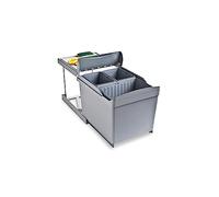 Emuca - Poubelles de recyclage pour la cuisine, 1 x 16L + 2 x 7,5L, fixation inférieure et extraction automatique, Plastique gris