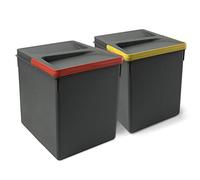 Emuca - Poubelles pour tiroir de cuisine avec couvercle anti-odeurs, Compartiments de Recyclage pour Base à Couper, H 266 mm (2x15L), Plastique gris anthracite