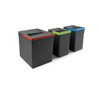 Emuca - Poubelles pour tiroir de cuisine avec couvercle anti-odeurs, Compartiments de Recyclage pour Base à Couper, H 266 mm (1 x 15 L + 2 x 7 L), Plastique gris anthracite