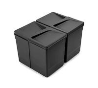 Emuca - Poubelles pour tiroir de cuisine, Compartiments de Recyclage pour Base à Couper, H 266 mm (2x15L), Plastique noir