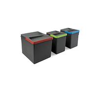 Emuca - Poubelles pour tiroir de cuisine Recycle, Hauteur 216, 1x12L + 2x6L, Plastique gris anthracite, Plastique