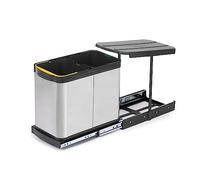 Bac à recyclage pour montage inférieur et extraction manuelle/automatique dans les éléments de cuisine - Inox 2x12 litres plastique et acier inoxydable.