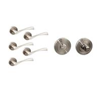 Emuca - Set de poignées et fermetures, 5 sets de poignées de porte intérieures avec rosace Ø50mm + 5 entrées Ø50mm, Satin Nickel