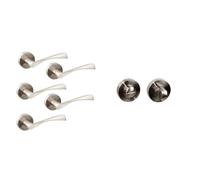 Emuca - Set de poignées et loquets Twist, 5 sets de poignées de porte intérieures avec rosace Ø50mm + 5 entrées Ø35mm, Nickel Satiné