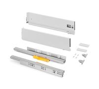 Emuca - Tiroir coulissant cuisine Vertex Push Synchro avec réglages 3D, H 131mm, 40kg, profondeur 450mm, Acier, Peint en blanc