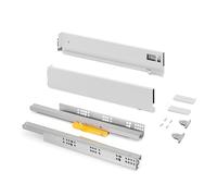 Emuca - Tiroir coulissant cuisine Vertex Push Synchro avec réglages 3D, H 93mm, 40kg, profondeur 350mm, Acier, Peint en blanc