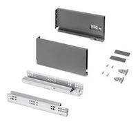 Emuca - Kit tiroir pour cuisine et bain, hauteur 131mm, profondité 270mm, 30 Kg, fermeture amortie, panneaux non incluses, Acier, Gris anthracite