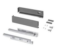 Emuca - Kit tiroir pour cuisine et bain, hauteur 93mm, profondité 400mm, 30 Kg, fermeture amortie, panneaux non incluses, Acier, Gris anthracite