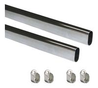 Emuca Barres de penderie ovales 750 mm 30 x 15 mm acier chromé avec supports Lot de 2