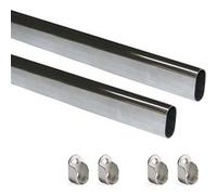 Emuca - Kit de Barre de penderie Ovale 750mm et Supports, chromé, Lot de 2