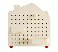 EMUKOEP Organiseur de Bureau en Forme de Maison, Boîte à Mouchoirs en Panneau perforé de Style Cottage, Organisateur de Papeterie Multifonctionnel avec Matériau PP pour Le Rangeme (Jaune crème)