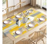 Emvency Lot de 6 chemins de Table et Sets de Table Abstraits Jaunes - Peinture Moderne Grise et Blanche - Décoration de Table pour Un Usage Quotidien (1 Chemin de Table de 182,9 cm de Long et 6 Sets