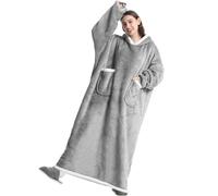 Emwwat Couverture à capuche extra longue surdimensionnée en Sherpa pour homme et femme, couverture à capuche prête-à-porter avec manches et poche géante (gris, 150 cm de long)