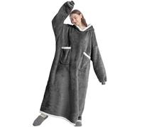 Emwwat Couverture à capuche extra longue surdimensionnée en Sherpa pour homme et femme, couverture à capuche prête-à-porter avec manches et poche géante (gris foncé, 150 cm de long)