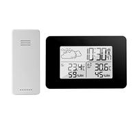 eMylo Station météo radio sans fil avec Capteur Extérieur, Thermomètre numérique d’intérieur et d’extérieur et Hygromètre - prévisions météorologiques, réveil, Rétroéclairage pour Chambre à coucher
