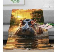 EMYXPAQM Couverture Polaire Motif De Hippopotame Plaid Canapé, Douce, Moelleuse, Confortable, Idée Original Anniversaire, Noël, Saint Valentin 60x80inch(150x200cm)