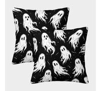 EMYXPAQM Housse De Coussin Fantôme Fond Noir 2er Set - Taie d'oreiller Polyester Imprimée, Fermeture Éclair Cachée - Chaise/Jardin 40x40cm