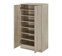 [en.casa] Armoire à Chaussures avec 2 Portes et 7 Étagères Meuble de Rangement Porte-Chaussures Stockage pour 14 Paires Entrée Chambre Couloir Panneau de Particules 108 x 55 x 35 cm Effet Chêne