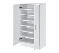 [en.casa] Armoire à Chaussures avec 2 Portes et 7 Étagères Meuble de Rangement Porte-Chaussures Stockage pour 14 Paires Entrée Chambre Couloir Panneau de Particules 108 x 55 x 35 cm Blanc