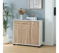 [en.casa] Armoire Basse Meuble Rangement Commode Buffet pour Entrée Salon Chambre Panneau de Particules 72 x 80 x 28 cm Blanc Effet Chêne