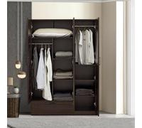 [en.casa] Armoire de Chambre avec 2 Barres de Penderie 7 étagères 1 tiroir Garde-Robe Placard Meuble de Rangement MDF 176 x 120 x 52 cm Effet Noyer Foncé
