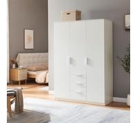 [en.casa] Armoire de Chambre avec 2 Barres de Penderie Pratiques et 4 Étagères 3 Tiroirs Portant de Vêtements Style Moderne Meuble de Rangement 3 Portes Dressing Chambre MDF 176 x 120 x 52 cm Blanc