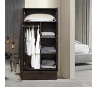 [en.casa] Armoire de Chambre avec Barre de Penderie 4 étagères 1 tiroir Garde-Robe Placard Meuble de Rangement MDF 176 x 80 x 52 cm Effet Noyer Foncé
