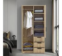 [en.casa] Armoire de Chambre avec Barre de Penderie 4 Étagères 3 Tiroirs Garde-Robe Moderne Meuble de Rangement Intemporel MDF 176 x 80 x 52 cm Effet Chêne