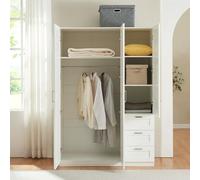 [en.casa] Armoire de Chambre avec Barre de Penderie 4 étagères 3 tiroirs Garde-Robe Placard Meuble de Rangement MDF 176 x 120 x 52 cm Blanc