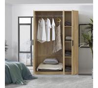 [en.casa] Armoire de Chambre avec Barre de Penderie 4 Étagères Garde-Robe Moderne Meuble de Rangement pour Dressing MDF 176 x 120 x 52 cm Effet Chêne
