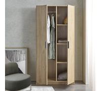 [en.casa] Armoire de Chambre avec Barre de Penderie 4 Étagères Garde-Robe Moderne Meuble de Rangement pour Dressing MDF 176 x 80 x 52 cm Effet Chêne