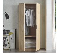 [en.casa] Armoire de Chambre avec Barre de Penderie et Étagère Garde-Robe Moderne Meuble de Rangement pour Dressing MDF 176 x 80 x 52 cm Effet Chêne