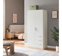 [en.casa] Armoire de Chambre avec Barre de Penderie Pratique et 4 Étagères 3 Tiroirs Portant de Vêtements Style Moderne Meuble de Rangement 2 Portes pour Dressing Chambre MDF 176 x 80 x 52 cm Blanc
