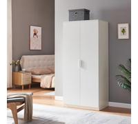 [en.casa] Armoire de Chambre avec Barre de Penderie Pratique et 4 Étagères Portant de Vêtements Style Moderne Meuble de Rangement 2 Portes pour Dressing Chambre MDF 176 x 80 x 52 cm Blanc