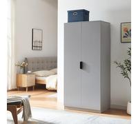 [en.casa] Armoire de Chambre avec Barre de Penderie Pratique et 4 Étagères Portant de Vêtements Style Moderne Meuble de Rangement 2 Portes pour Dressing Chambre MDF 176 x 80 x 52 cm Gris