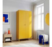 [en.casa] Armoire de Chambre Esteli 170 x 80 x 45 cm avec 2 Portes et 4 Étagères Réglables en Hauteur Meuble de Rangement 2 Tringles Pratiques pour Vêtements Chambre Acier Jaune